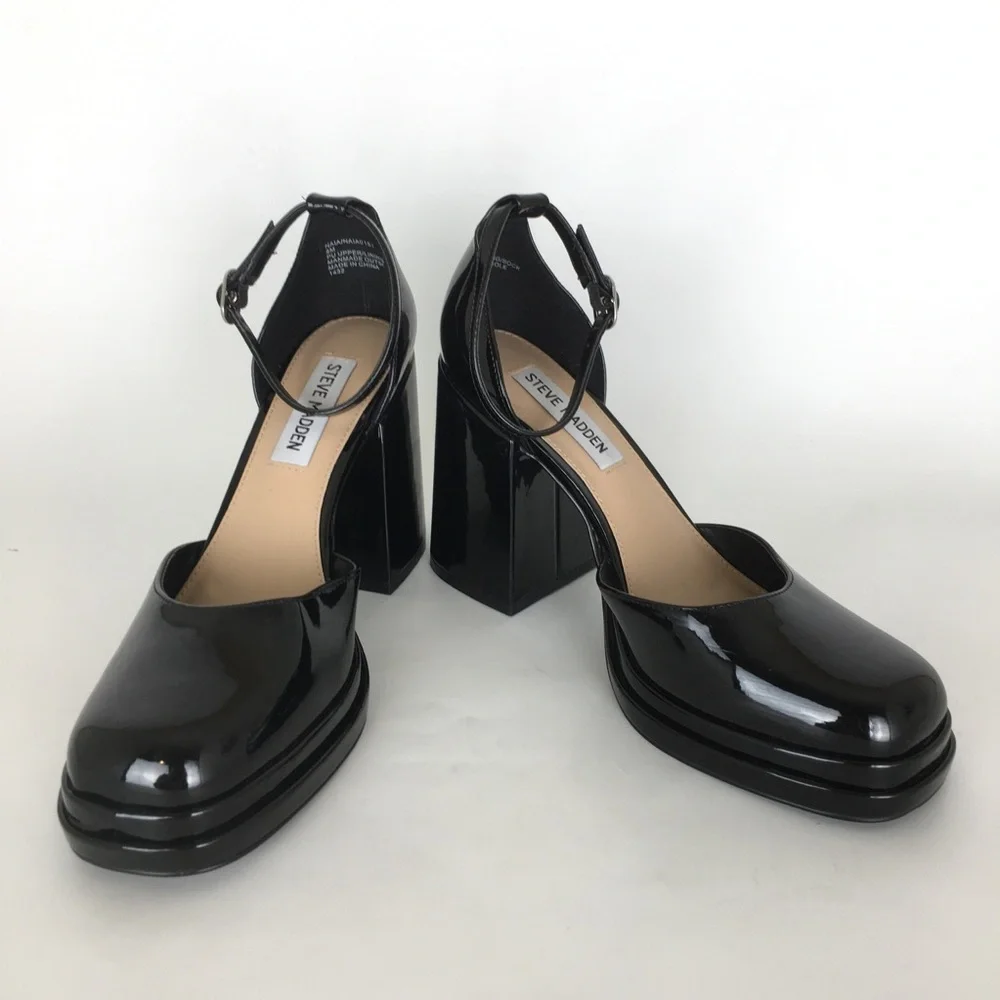 Steve Madden Naia Naia Mary Jane Pump Black Chunky Block Heel Platform Sz 8 Y2K